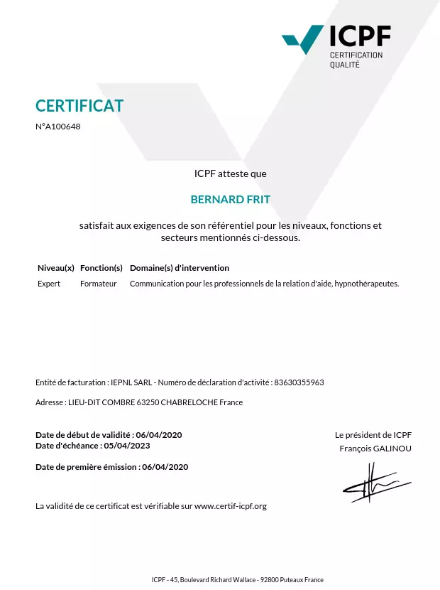 Certification ICPF